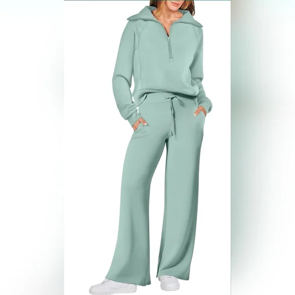 Mint Green Wide-Leg Lounge Set – Size Large - Picture 2 of 8